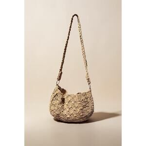 Boho Crochet Raffia Shoulder Bag - Natural Straw Beach Hobo Coastal Grandma